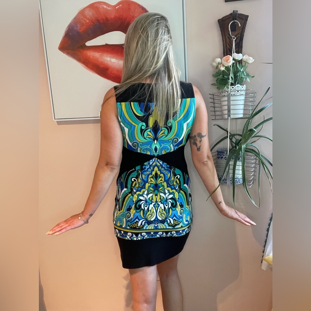 Vibrant Vintage 90s Multicolor Sleeveless Joseph Ribkoff Mini Dress, Size Medium - Picture 6 of 10